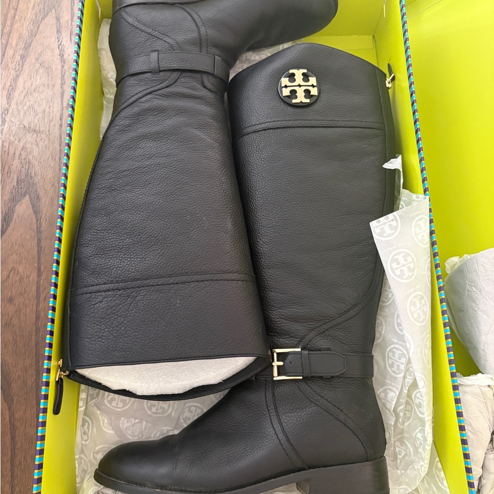 Tory Burch Black Leather Knee-High Boots